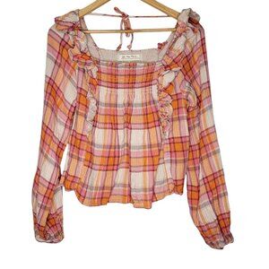 We The Free People XS Siena Pink Plaid Western Women's Long Sleeve Top‎